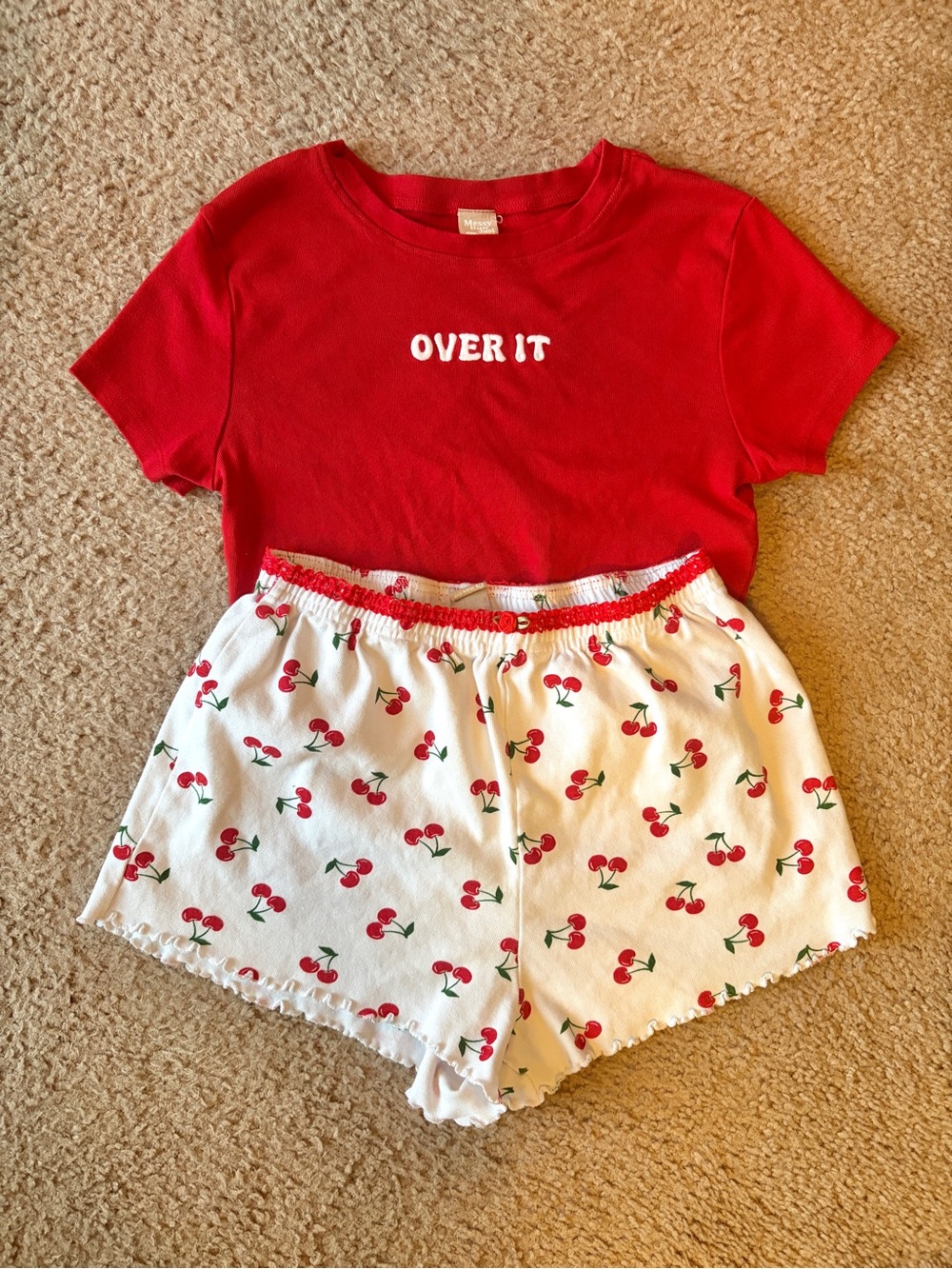 Matching Messy Bun Red 100% Cotton Sleepwear Set